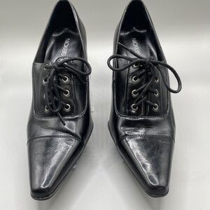 Nickels Soft Women's Leather Lace-Up Heel Black, Size 8